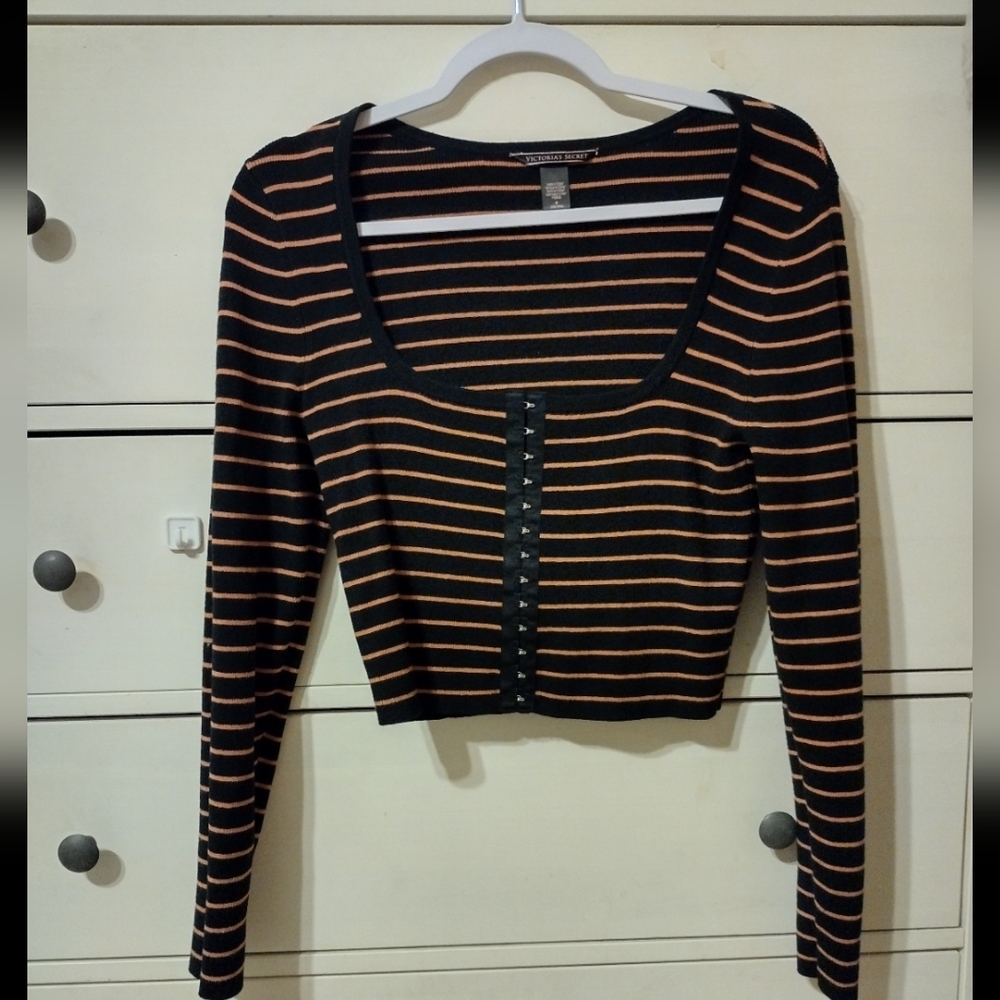 Victoria's Secret Sweater with Black and Tan Stripes Medium